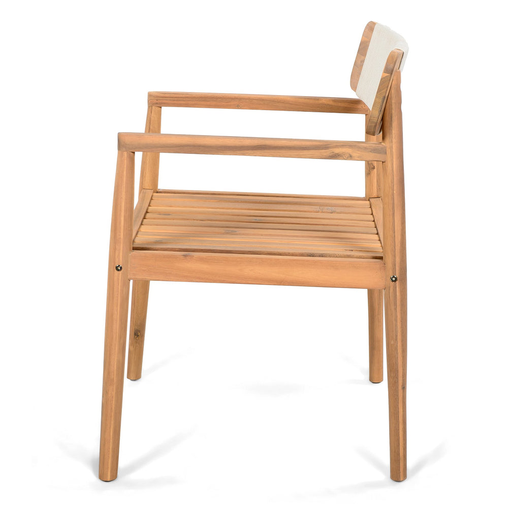 English Elm Christopher Knight Home® - CREATIVE Braided Acacia Wood Outdoor Dining Chairs with Armrests, Weather-Resistant Rope, Durable Seating Teak,White N770P269704W