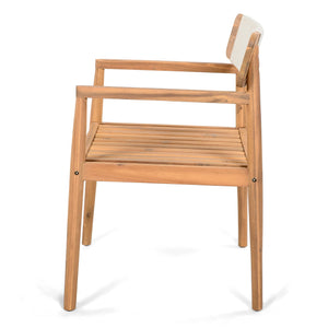 English Elm Christopher Knight Home® - CREATIVE Braided Acacia Wood Outdoor Dining Chairs with Armrests, Weather-Resistant Rope, Durable Seating Teak,White N770P269704W