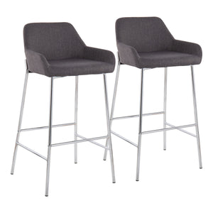 English Elm Daniella Contemporary Bar Stool Set Of 2 - Stylish Chrome Metal & Charcoal Fabric For Modern Spaces B202S00540