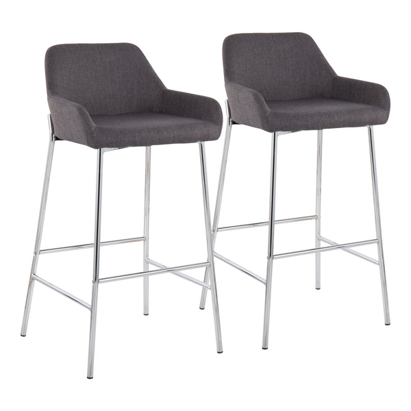 English Elm Daniella Contemporary Bar Stool Set Of 2 - Stylish Chrome Metal & Charcoal Fabric For Modern Spaces B202S00540