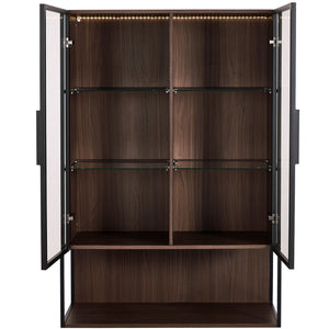 English Elm 51.2'' Freestanding Lighted Display Cabinet With Adjustable Glass Shelves & Hidden Storage For Décor N845P261777D