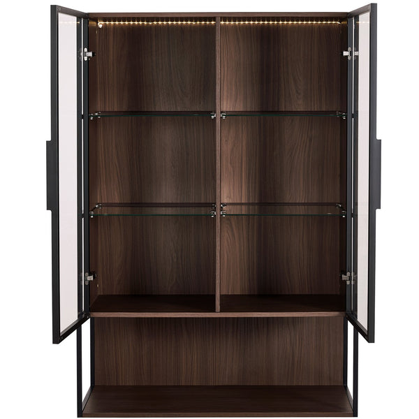 English Elm 51.2'' Freestanding Lighted Display Cabinet With Adjustable Glass Shelves & Hidden Storage For Décor N845P261777D