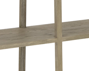 Sunpan Doncaster Low Bookcase - Modern Solid Oak Design in Smoke Grey, Perfect for Minimalist Spaces