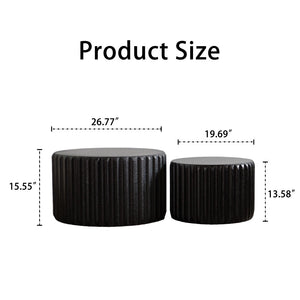 English Elm Black Scalloped Nesting Coffee Tables Matte Sculptural Oval Set for Modern Living Rooms Black W3081P389077