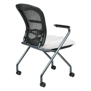 OSP Home Furnishings Deluxe Nesting Armchair with Mesh Back Lumbar Support for Office and Meeting Rooms Snow 84440-R101