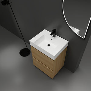 English Elm 24" Modern Bathroom Vanity with Single Undermount Sink, Engineered Wood, Waterproof Finish, 2 Drawers and Pre-Drilled Faucet Hole Oak W1972S00005