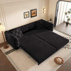 English Elm 97.6" Oversized Velvet Chesterfield Sleeper Sofa Floral Tufted Roll Arm Living Room Couch Black W1885S00410