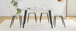 English Elm Table and Chair Set Marble Glass Top Dining with Clear Acrylic Seats Modern 5 Piece W1151S04632