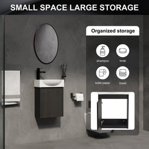 English Elm 16" Bathroom Vanity Sink Combo for Small Spaces — Compact Engineered Wood Cabinet with Ceramic Basin, Moisture-Resistant Finish and Hidden Handle, Easy Assembly Black W1972P190340