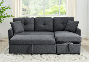 English Elm Modular Sleeper Sectional with Hidden Storage, Tufted Cushions and Convertible L-Shape for Small Spaces Gray B343S00026