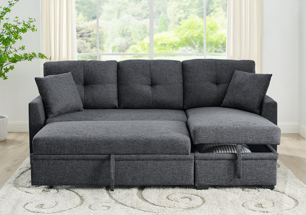 English Elm Modular Sleeper Sectional with Hidden Storage, Tufted Cushions and Convertible L-Shape for Small Spaces Gray B343S00026