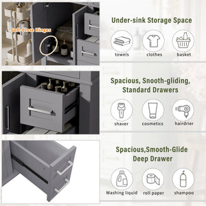 English Elm 30" Freestanding Bathroom Vanity Ceramic Sink Soft Close Cabinet Gray Wood Frame Grey N729P427118E