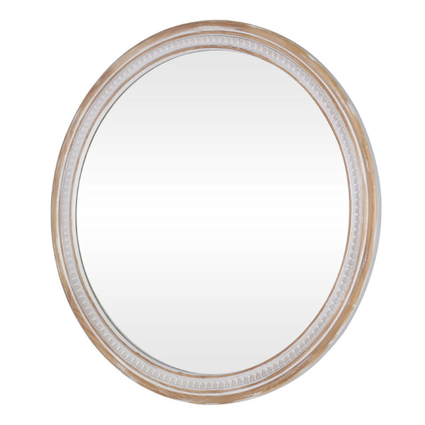 English Elm 30" Solid Wood Round Farmhouse Mirror Rustic Boho Accent for Bathroom or Entryway W2263P446640