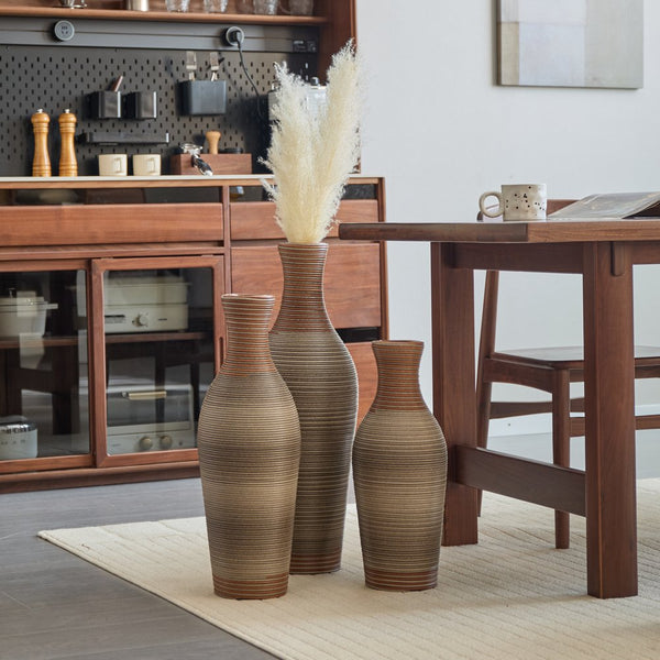 English Elm Desktop PVC Vase Set of 3 Decorative Tall Floor and Table Vases—Modern Durable Artful Accents for Home Brown Grey W2796P261491