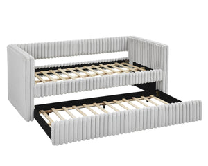 English Elm Beautiful Tufted Daybed with Nailhead Trim and Pull-Out Trundle, Modern Chic Lounge Bed for Guest Rooms Light Gray 38.5 L x 43.5 W x 9.5 H B011S01641