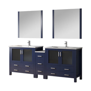 English Elm Navy Blue Double Bath Vanity Set With Storage, Chrome Faucet, White Ceramic Top & Mirrors Included B2731S01217