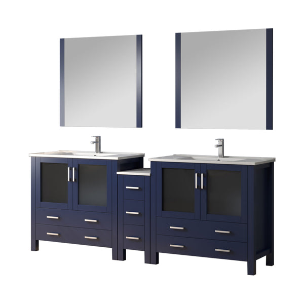 English Elm Navy Blue Double Bath Vanity Set With Storage, Chrome Faucet, White Ceramic Top & Mirrors Included B2731S01217