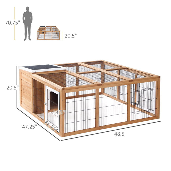 English Elm Small Animal Rabbit Hutch Fir Wood Outdoor Run with Weather Resistant Roof Two Zone T3971P436371