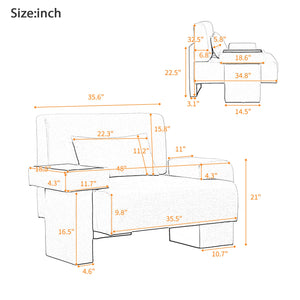 English Elm U-Can Modern Oversized Armchair with Ultra-Wide Seat, Asymmetrical Thick Arms, Built-In Storage, Plush Cushioning for Living Areas Gray SJ000130AAE
