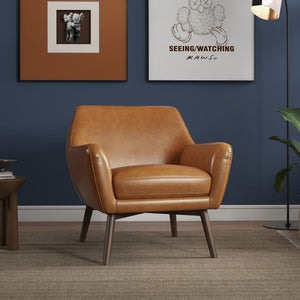 English Elm Ashcroft Furniture - Panom Tan Leather Lounge Chair - Top Grain Italian Leather, Solid Walnut Legs, Kid & Pet Friendly B183P301092