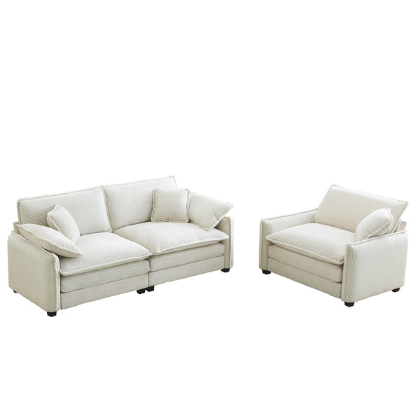 English Elm Modern Two-Piece Sofa Set In Beige Corduroy: Stylish Comfort For Small Apartments & Living Rooms W714S00682