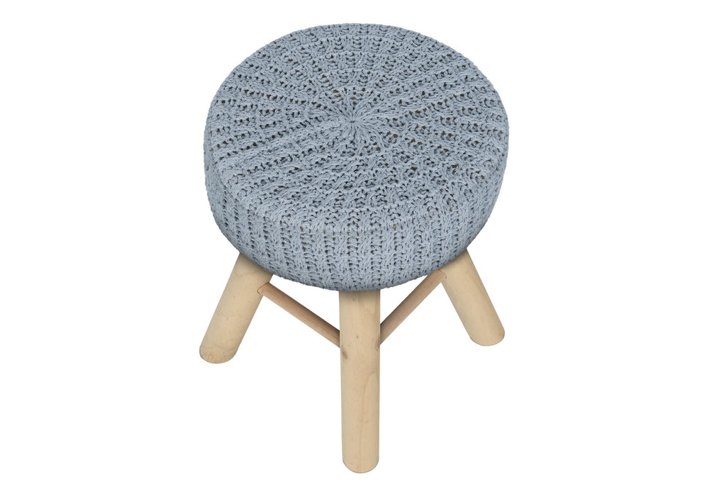 English Elm Ottoman, 12" Round Grey Velvet Pouf with Padded Seat, Natural Wood Legs, Versatile Accent Seat B2710P220012