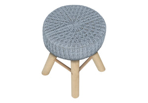 English Elm Ottoman, 12" Round Grey Velvet Pouf with Padded Seat, Natural Wood Legs, Versatile Accent Seat B2710P220012