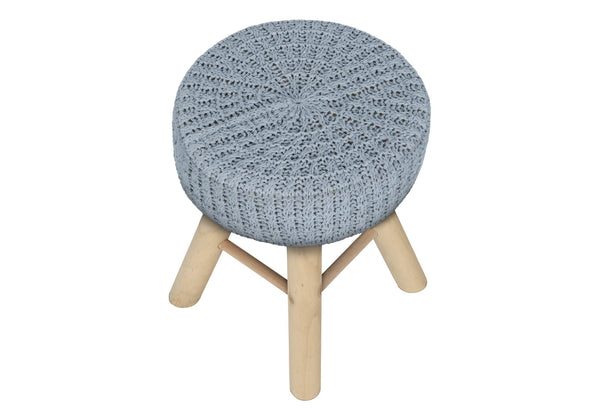 English Elm Ottoman, 12" Round Grey Velvet Pouf with Padded Seat, Natural Wood Legs, Versatile Accent Seat B2710P220012