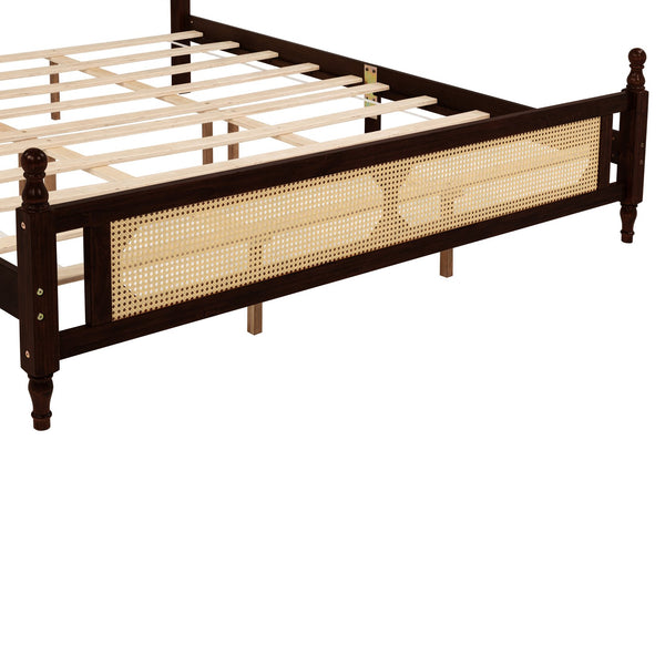 English Elm King Pine Rattan Bed Espresso with Enhanced Center Platform, Timeless Pine Wood Design, 500lb Capacity W504P266749