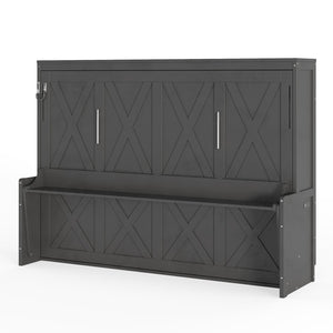 English Elm Queen Murphy Bed with Fold Down Desk Led Lighting and Usb Port for Home Office Dark Gray W1580S00457