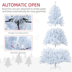 English Elm HOMCOM 6ft Prelit White Artificial Christmas Tree with 638-859 Branches, 220-250 Warm White LEDs, Auto-Open, Flame-Retardant Décor W2225P217081