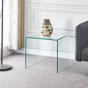English Elm Tempered Clear Bent Glass SideTable — Waterproof Transparent Sofa End Table for Home & Events, Durable W1718126150
