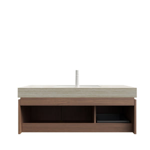 English Elm MURI Wall-Mounted 48" Bathroom Vanity with Durable Sintered Stone Top, Ceramic Basin, Soft-Close Beige,Brown Oak W2615S00224