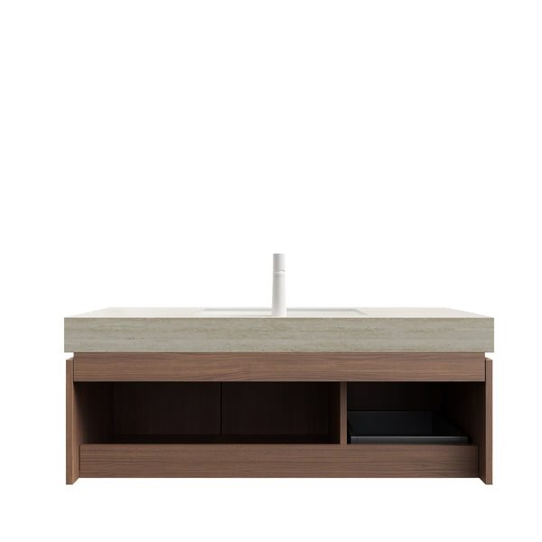 English Elm MURI Wall-Mounted 48" Bathroom Vanity with Durable Sintered Stone Top, Ceramic Basin, Soft-Close Beige,Brown Oak W2615S00224