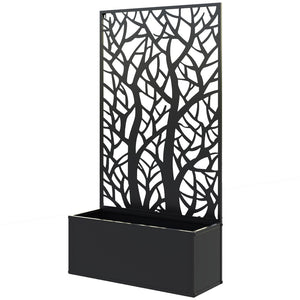 English Elm Outsunny Powder Coated Metal Raised Garden Bed with Trellis and Decorative Tree Panel W2225P485561