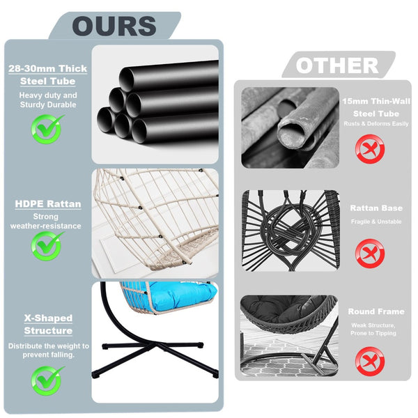 English Elm Outdoor Oversized Wicker Egg Chair With Stand - Cozy Indoor & Outdoor Swing For Relaxation & Style W2500P256912-GIGA