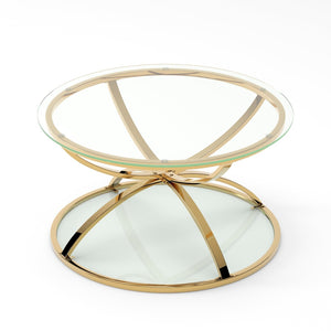 English Elm 31.50'' Round Chrome Ring Glass Coffee Table Two Tier Smoked Tempered Top Modern Living Room W757P412805