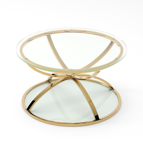 English Elm 31.50'' Round Chrome Ring Glass Coffee Table Two Tier Smoked Tempered Top Modern Living Room W757P412805