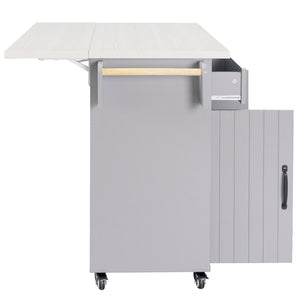 English Elm K&K Kitchen Island with Tilt-Out Trash Can, Drop Leaf Counter, Adjustable Shelf, Rolling Cart Grey WF326381AAG
