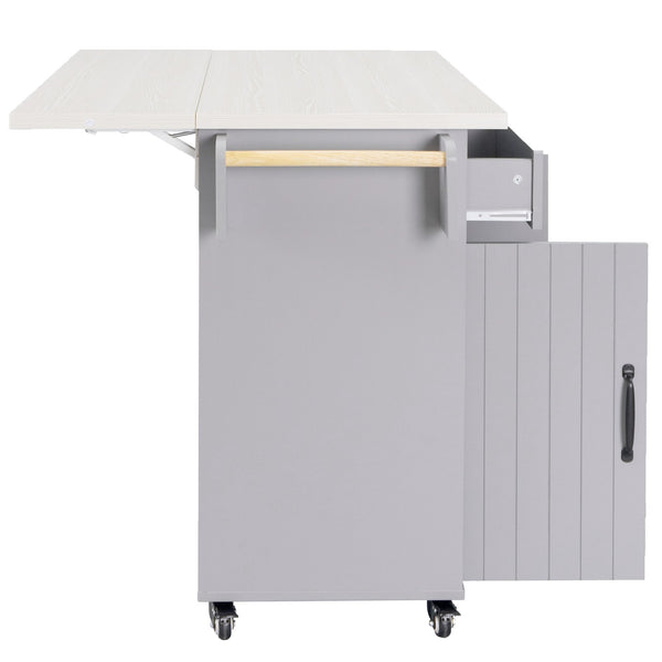 English Elm K&K Kitchen Island with Tilt-Out Trash Can, Drop Leaf Counter, Adjustable Shelf, Rolling Cart Grey WF326381AAG