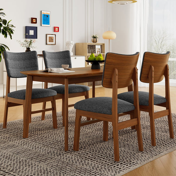 English Elm Farmhouse 5-Piece Dining Set for 4 with Upholstered Chairs, Rubberwood Frame, Ergonomic Comfort, Stylish Brown Gray N752S001016D