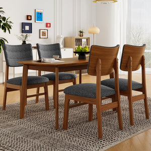 English Elm Upholstered Dining Chairs Set of 4 Ergonomic Mid-Century Modern Fabric Seats with Rubberwood Frame & Non-Slip Feet Brown,Gray N752P346006E