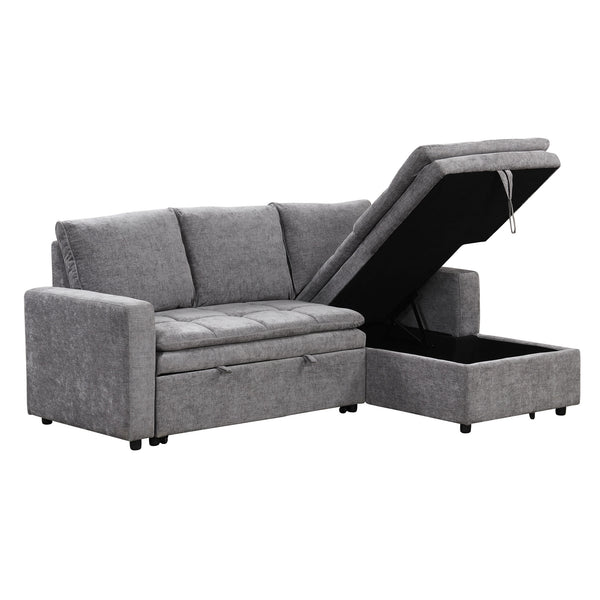 English Elm U_STYLE Plush Upholstered 3-Seater Sectional Sofa Bed with Storage, Space-Saving Comfort for Homes Gray WY000391AAE