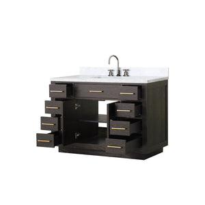 English Elm Brown Oak 48" Single Bath Vanity Set With Carrara Marble Top & Chrome Faucet For Elegant Spaces B2731P257695