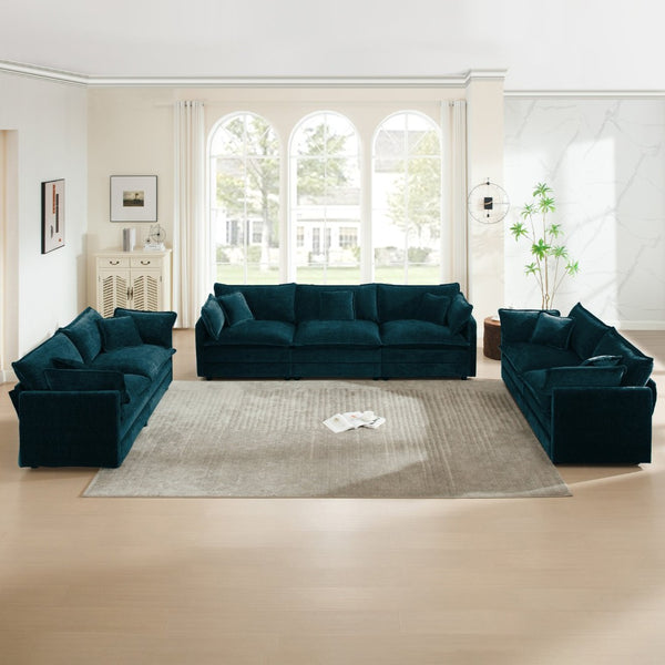 English Elm 3 Piece Modular Sofa Set Blue Chenille Deep Seat Living Room Sectional Seating W714S00599