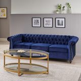 Hearth and Haven Ascend 3-Seater Sofa with Deep Button Tufting, Nailhead Accents and Scrolled Arms, Blue 68014.00MDBLU