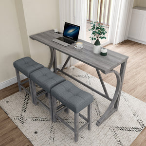 English Elm Bar Industrial Bar Table Set with Power Outlet and Upholstered Chairs, Space-Saving Dining Hub Gray W487P333507
