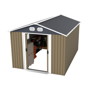 English Elm Campcraft 8x12 Outdoor Metal Storage Shed Lockable Weatherproof Backyard Tool House Brown W1598S00043