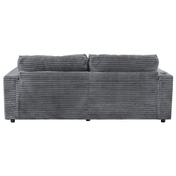 English Elm 86.5" Oversized Loveseat Chaise Lounge Sectional Sofa Bed Corduroy with USB Ports, Cup Holders & Pillows Dark Gray N719P232602R