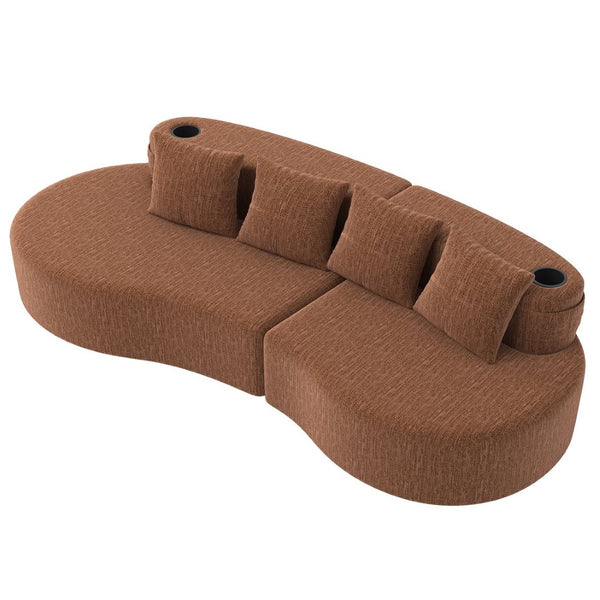 English Elm Modern Half Moon Chenille Sectional Three Seat Curved Sofa for Living Room or Apartment Orange W395P435343